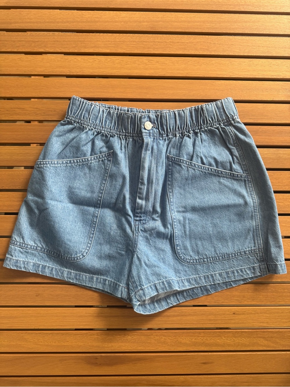 Madewell Light Blue Elastic-Waist Denim Pocket Shorts